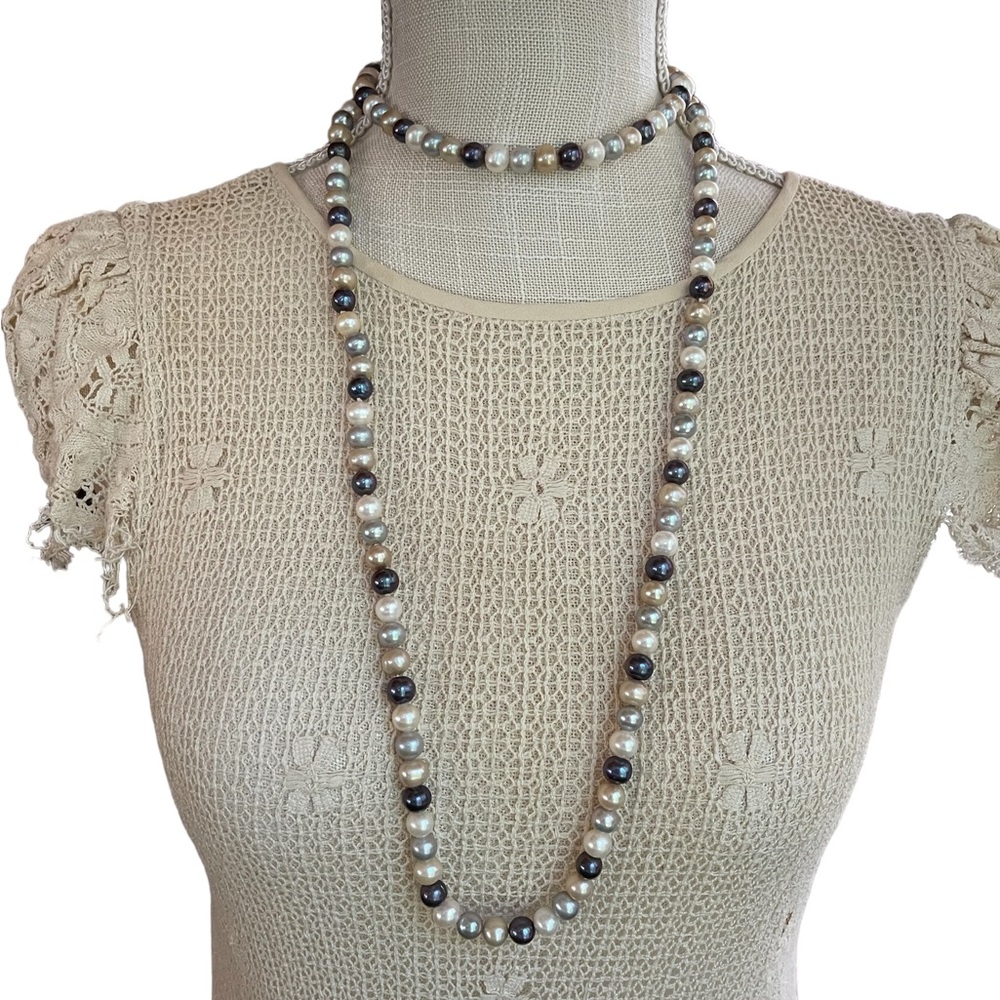 Endless Strand of Lustrous Natural Multi-Colored Gray-Toned Pearls Necklace